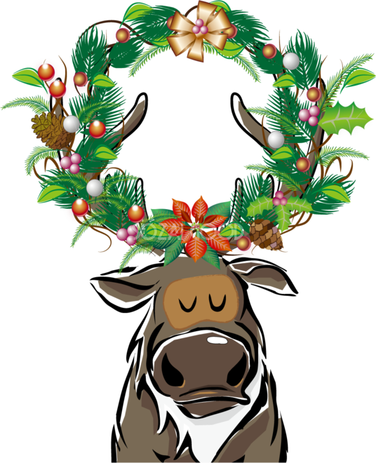 トナカイのツノにクリスマスリース おしゃれイラスト無料 フリー90601
