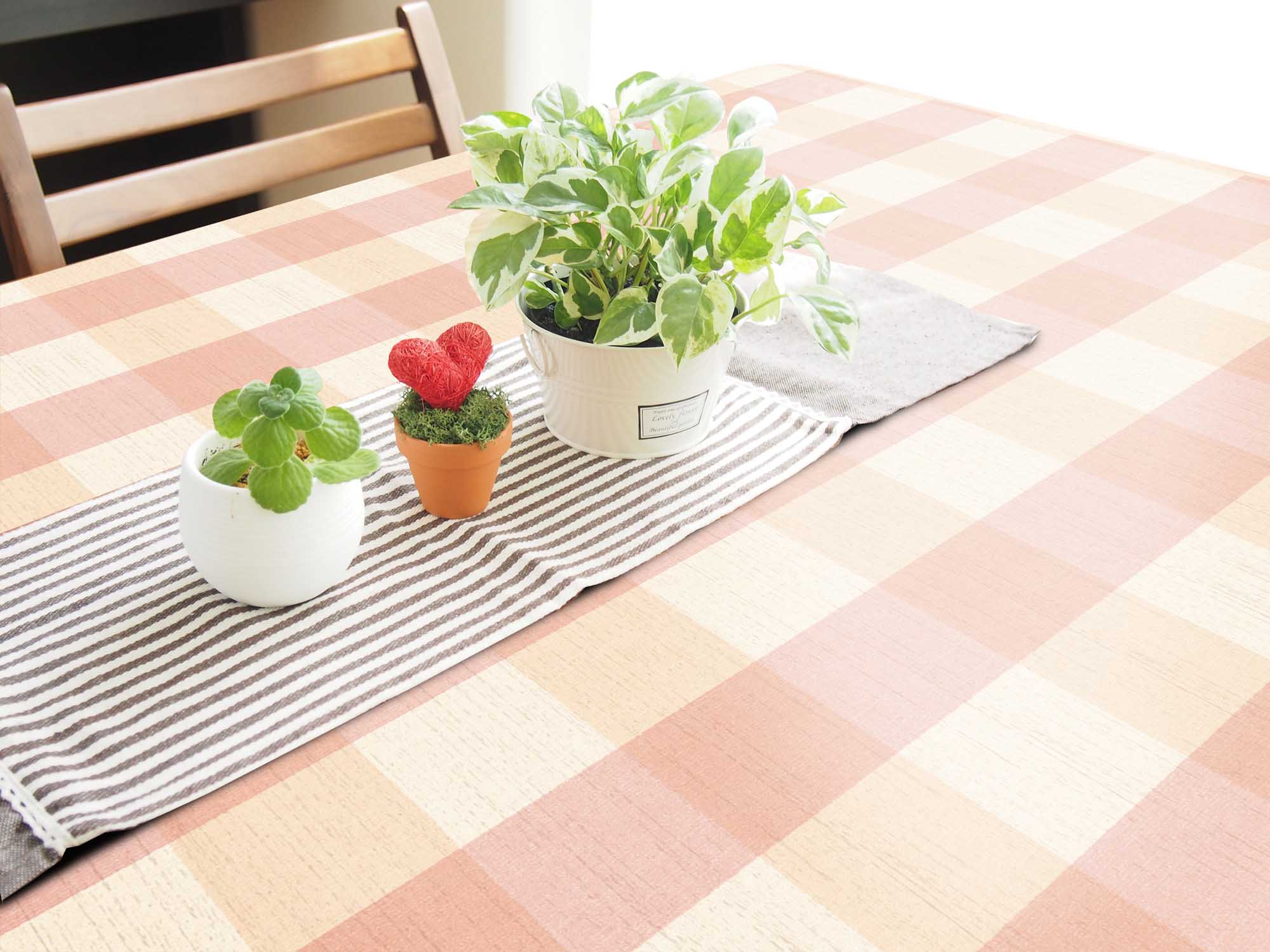 テーブルクロス ツートンチェック ピンク （幅 約120cm×長さ