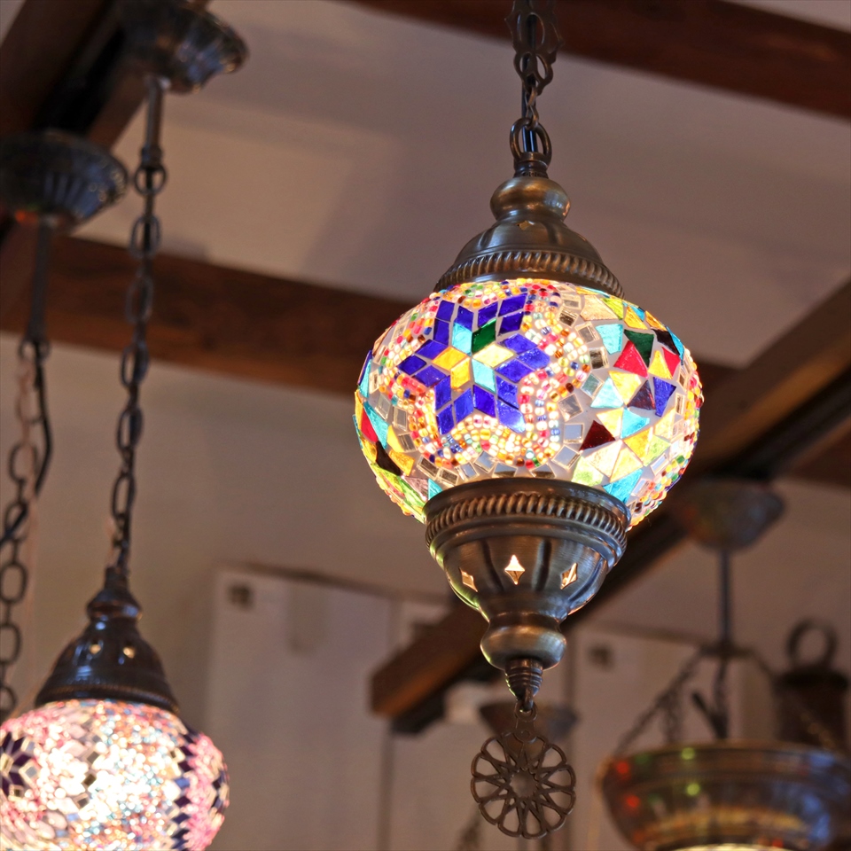 キリムスタイル / トルコモザイクランプ ペンダントランプ 直径13cm