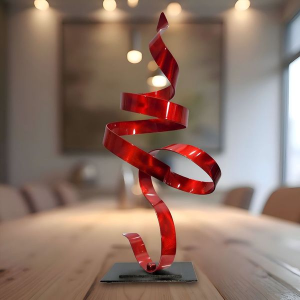 Red Modern Metal Art Centerpiece Sculpture by Jon Allen - Red