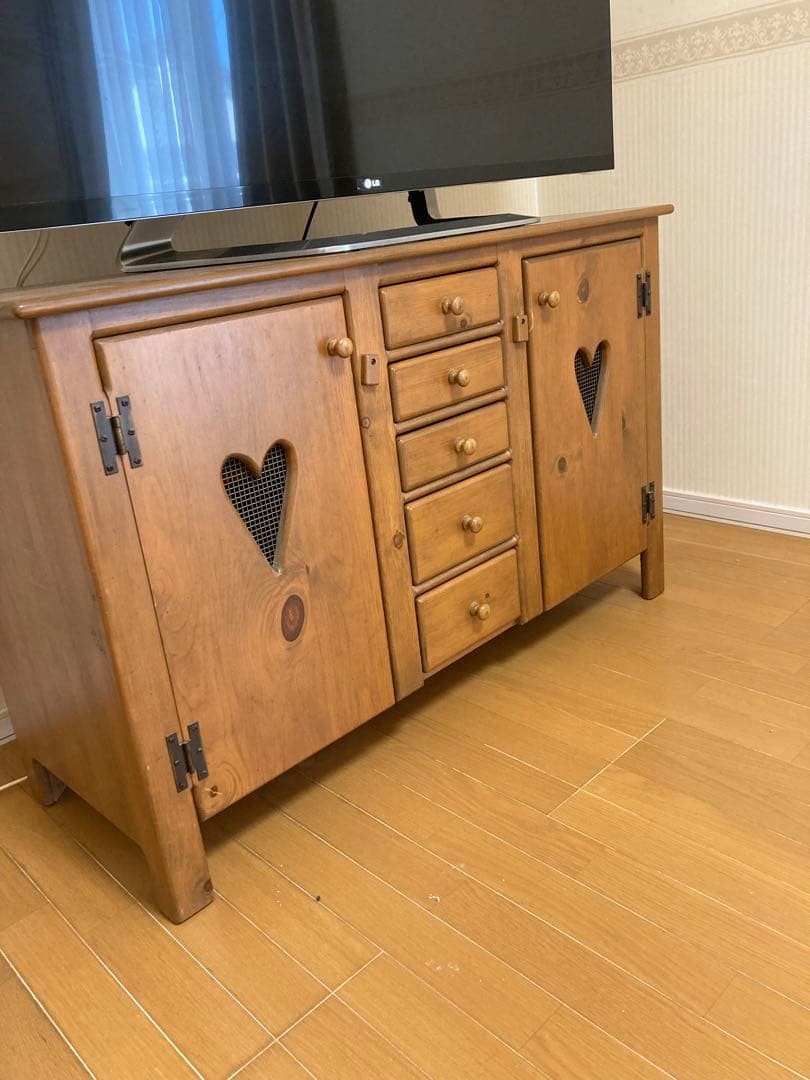 【アンファン】ナチュラルウッド ハート型キャビネット 旭川家具 TAKUMI KOHGEI 匠工芸 Fawn ファウン キャビネット ハイ 3連