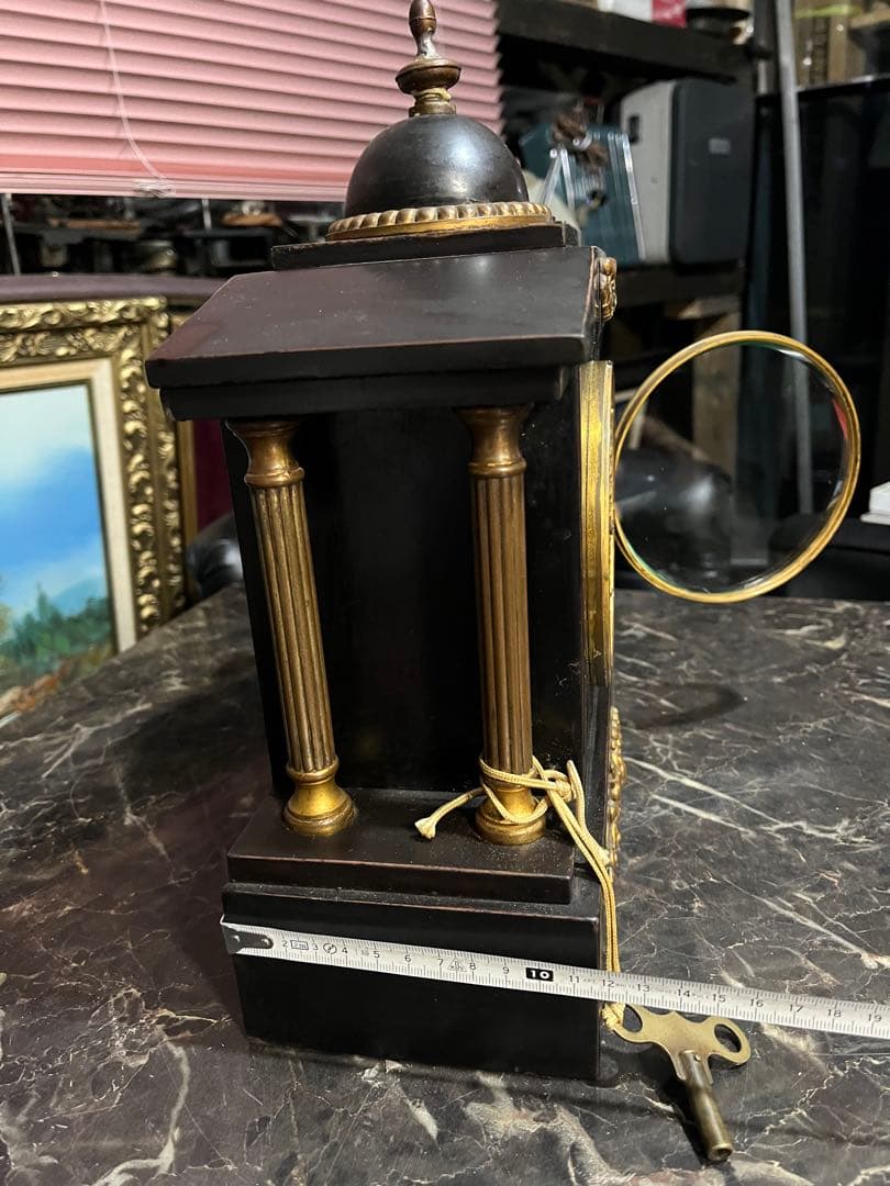 アンティーク置き時計、精工舎鉄製置き時計、14K使用、ゼンマイ