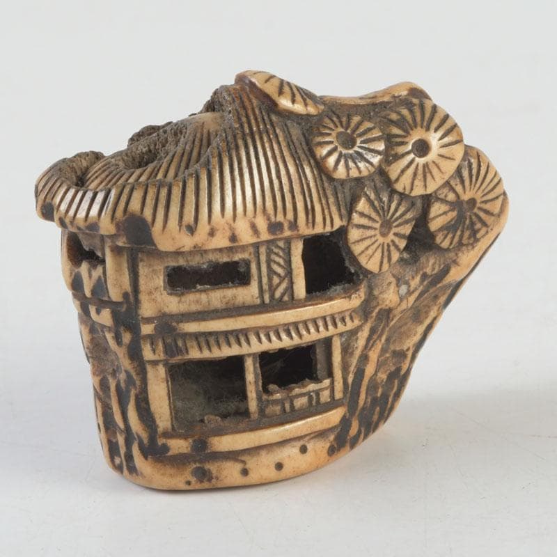 時代提げ物　鹿角彫刻　山水楼閣彫　根付　置物　V　9639 Yahoo!オークション - NA4814 時代 鹿角 根付 根付 提物 人物彫 約23.