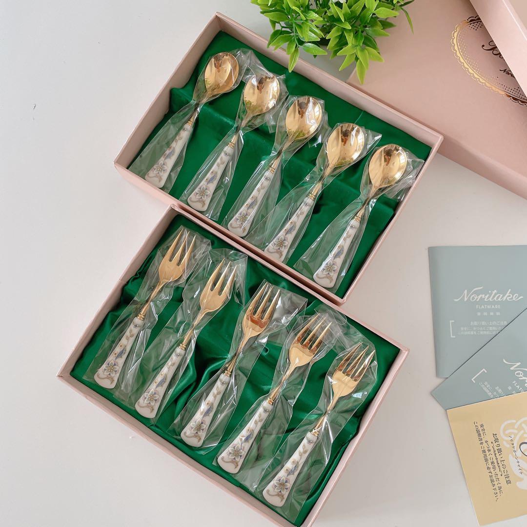 箱入り 未使用 ノリタケ カリフパレス カトラリー スプーン フォーク セット ノリタケ 送料無料 ◇ デザートナイフ 215mm フォーク 190mm 各5本