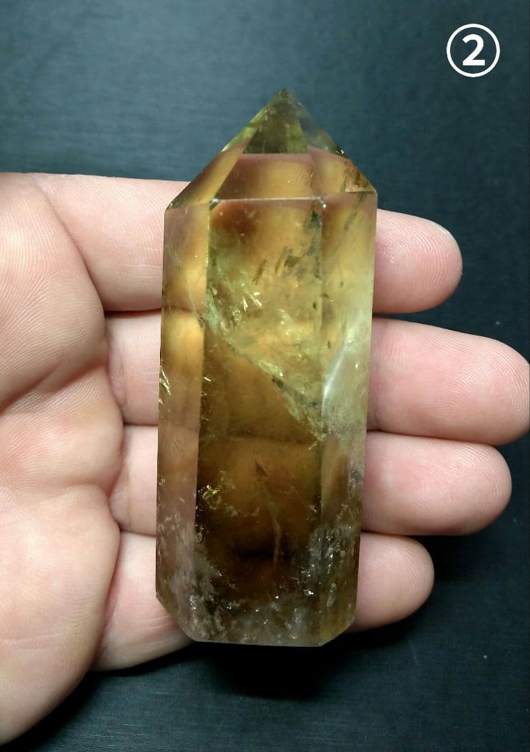 【美品,希少】レモンクォーツ《ポイント》２本セット　置物　天然石　虹