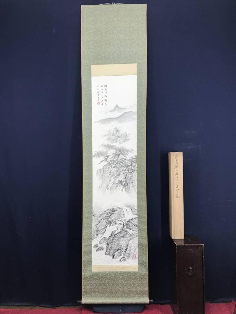 真作】小川鴻城/観山聴泉図/山水図/人物図/掛軸/名家伝来/AD-