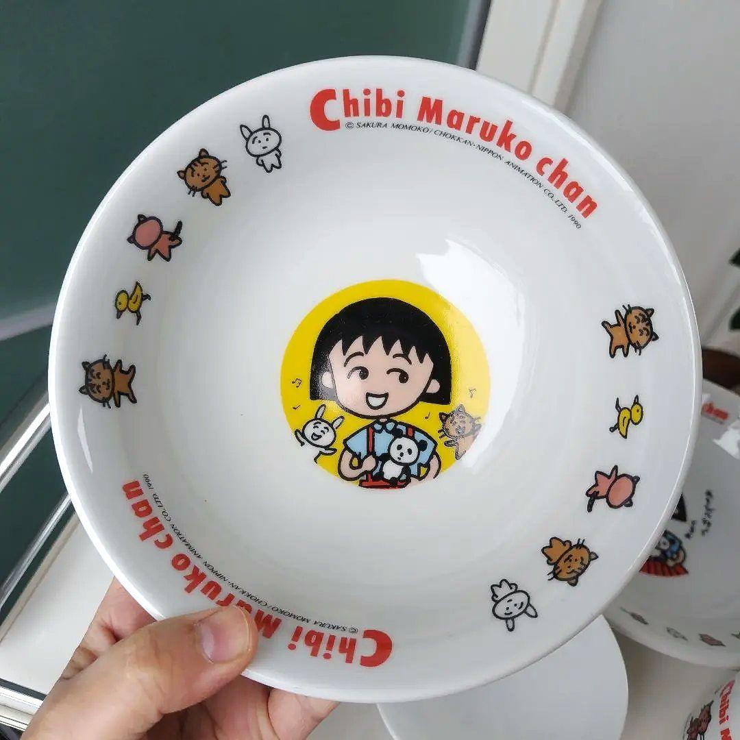 未使用極美品！1990年製 ちびまる子ちゃん 陶器製食器 レトロ 4点