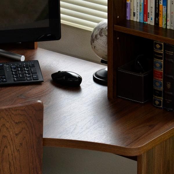 《新品送料無料》パソコンデスク L字型 コーナー 書棚付き デスク 机 ブラウン