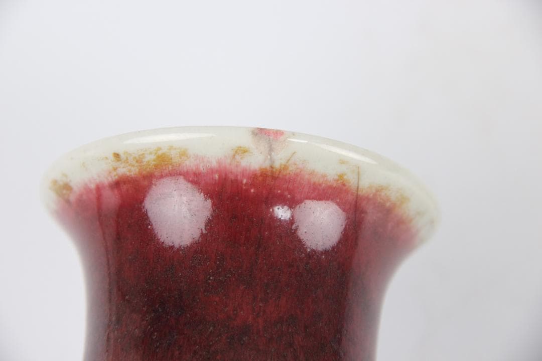 中国美術 清代 官窯 窯変紅釉 郎窯紅 花瓶 中国 時代物 欠けあり ED5-8