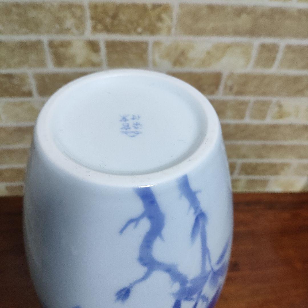 希少】有田焼 宮内庁御用達 深川製磁 牡丹に蝶 花瓶 花生 染付官窯