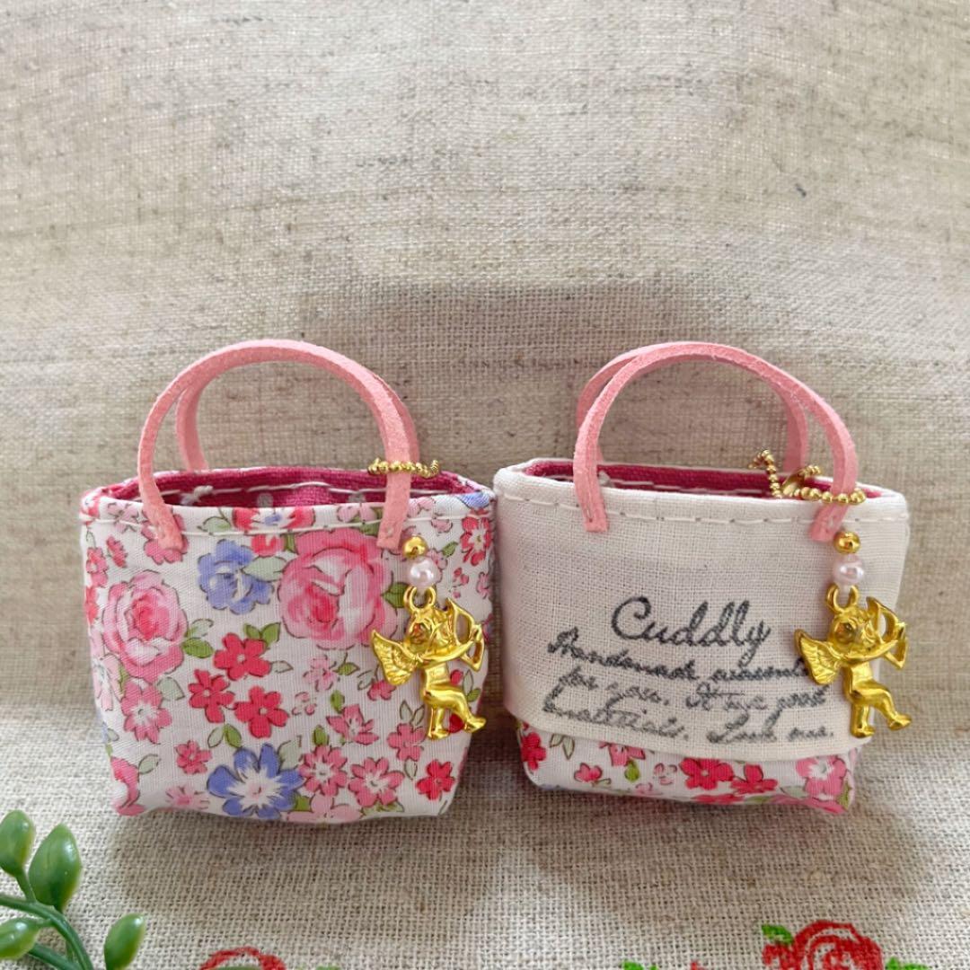 No.2203-63 ミニチュアトートサシェ（香り袋）2個セット ピンクローズ