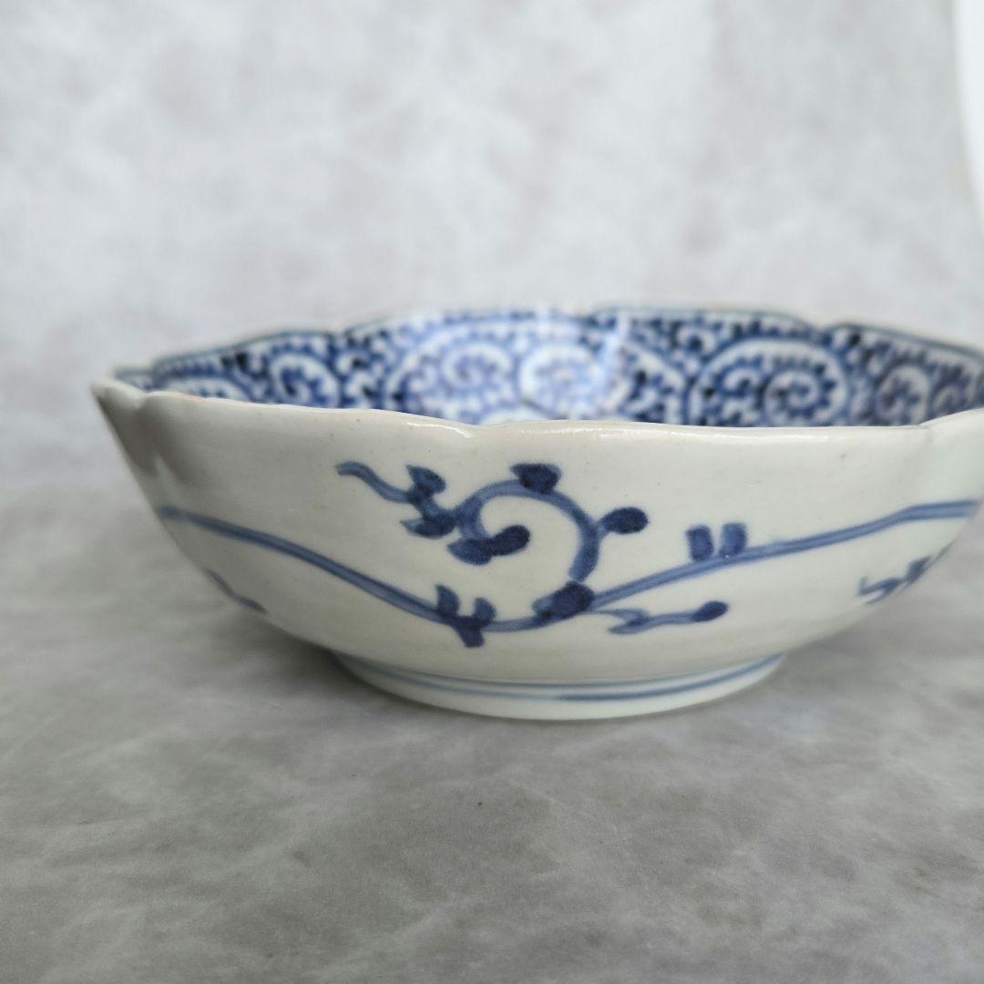 古伊万里 染付 蛸唐草 深皿 膾皿 江戸時代 金直し 金継ぎ 骨董 五弁花