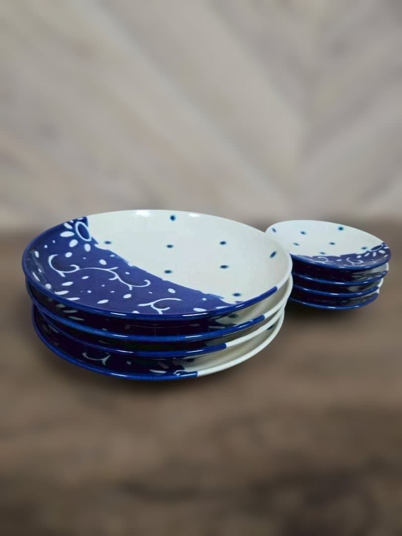 高江洲陶磁器　唐草/青　7寸皿、4寸皿　唐草/青（各4枚） 7205005 6寸皿 呉須釉 唐草 やちむん 陶器 高江洲陶磁器 | MADE IN OKI