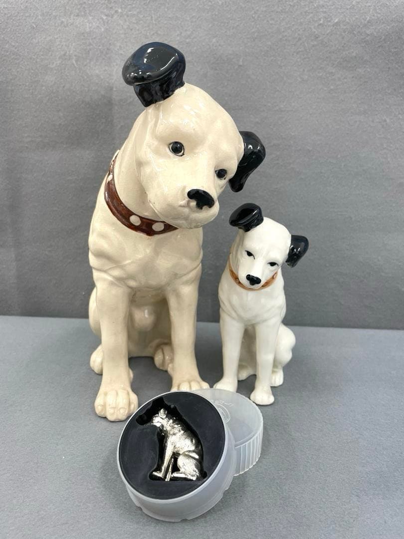 ビクター犬　ニッパーくん　陶器 ２体 25.5cm 16cm　メタル 1体