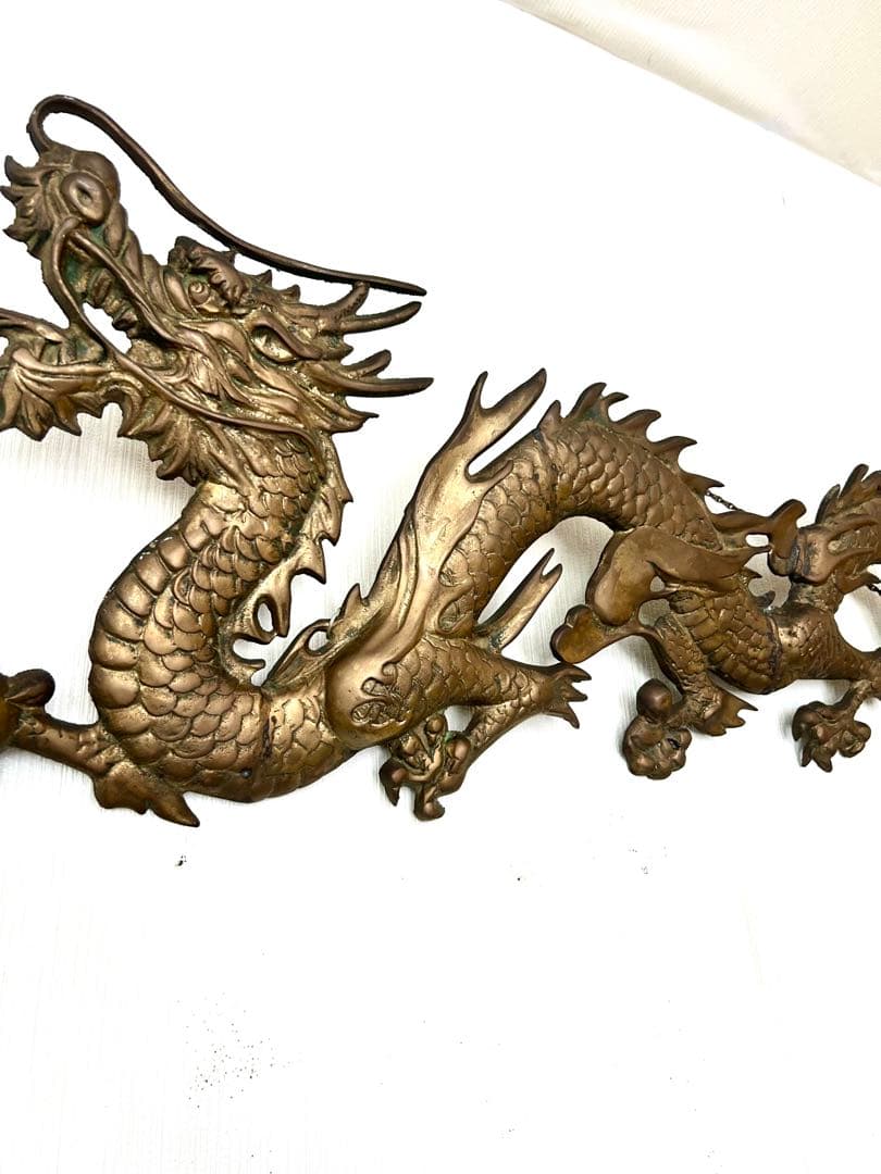 双龍浮彫一対 金属製 95.5cm 壁掛