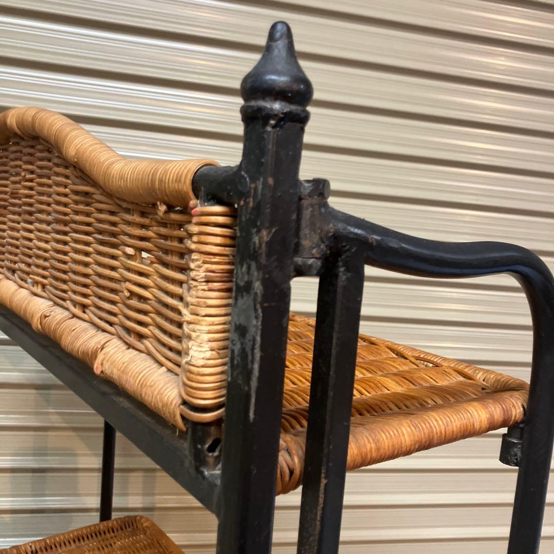 アンティーク調 アイアンフレーム 5段折りたたみラタンラック 飾り棚