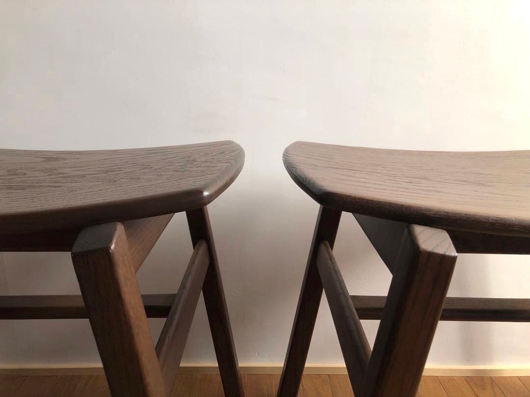 オーク無垢材 スタッキングスツール 2脚セット 曲げ木 民藝 クラフト