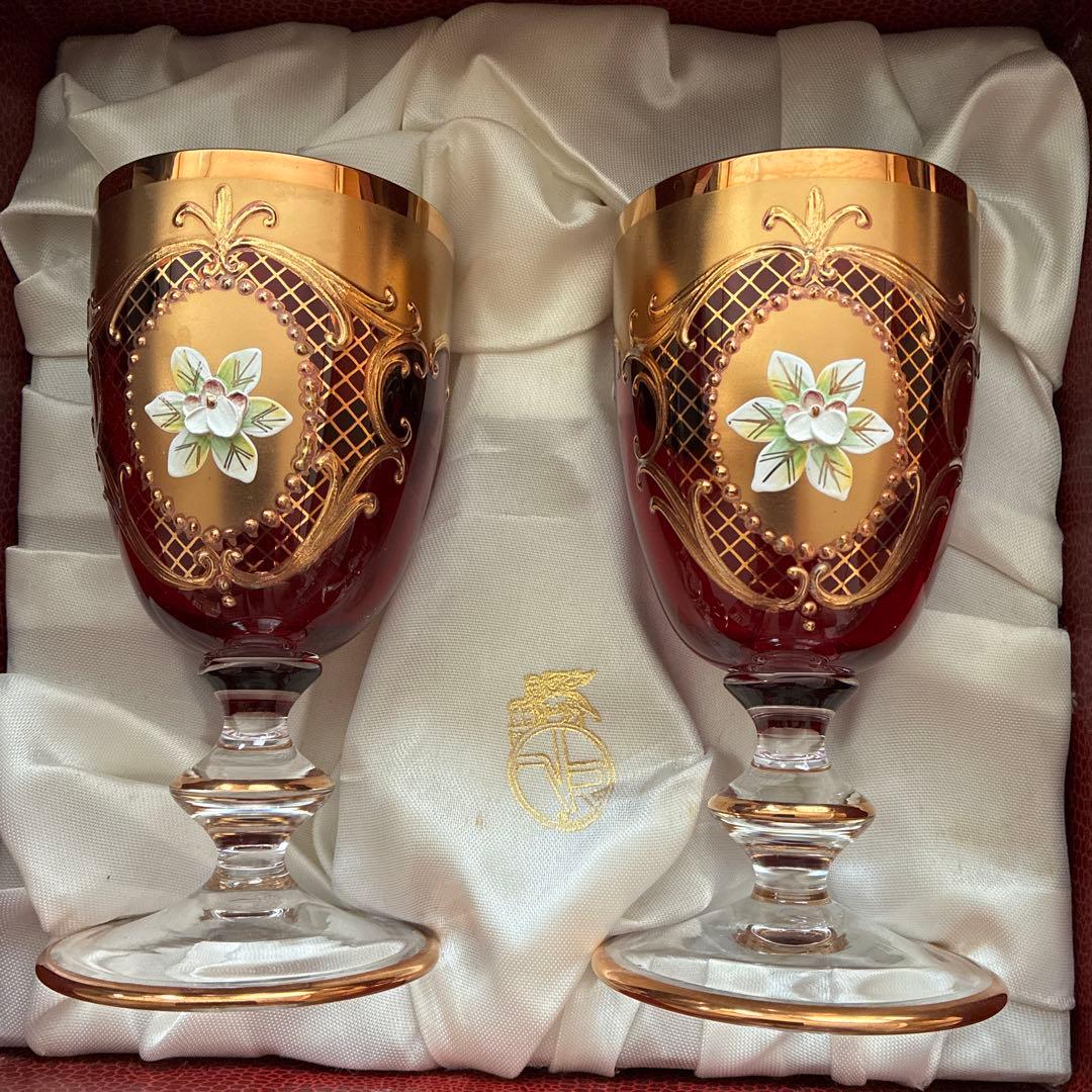 ベネチアングラス 24金 ペアグラス ヴェネチアン 赤色 ラグーナムラノ