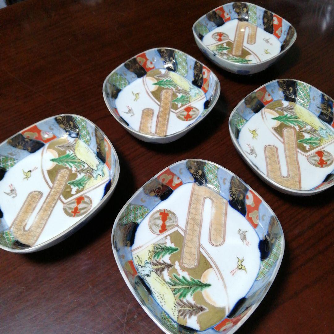 伊万里　金彩錦菱形皿　5枚　16.8cm　明治〜大正期