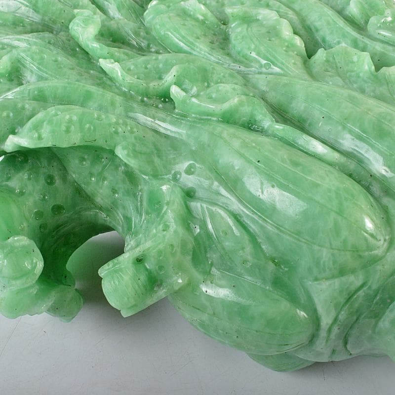 中国 玉石翡翠彫刻 白菜に昆虫 置物 重さ約4.25kg D R5490B