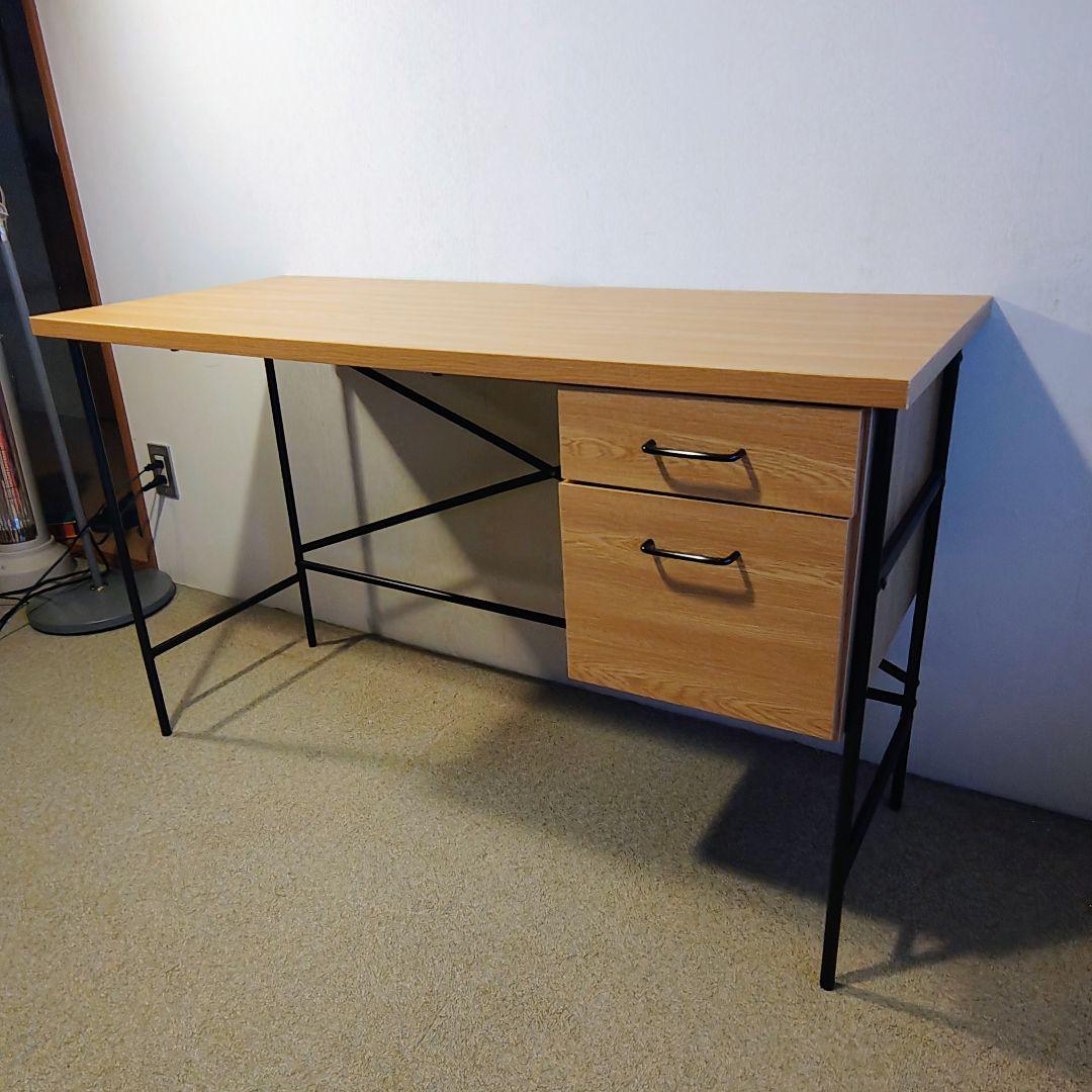 お洒落 アイアン×木目 デスク 引出し付 書斎デスク アジアン家具 おしゃれ 天然木製 マホガニー材 デスクのみ