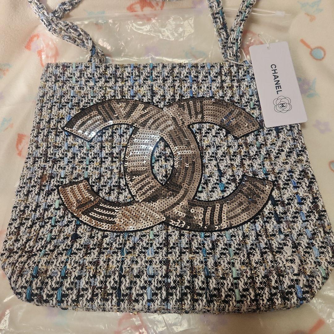 CHANEL CCロゴ　スパンコール　ツイードバッグ シャネル スモールフラップバッグ 2019年SS ネイビー/ゴールド金具