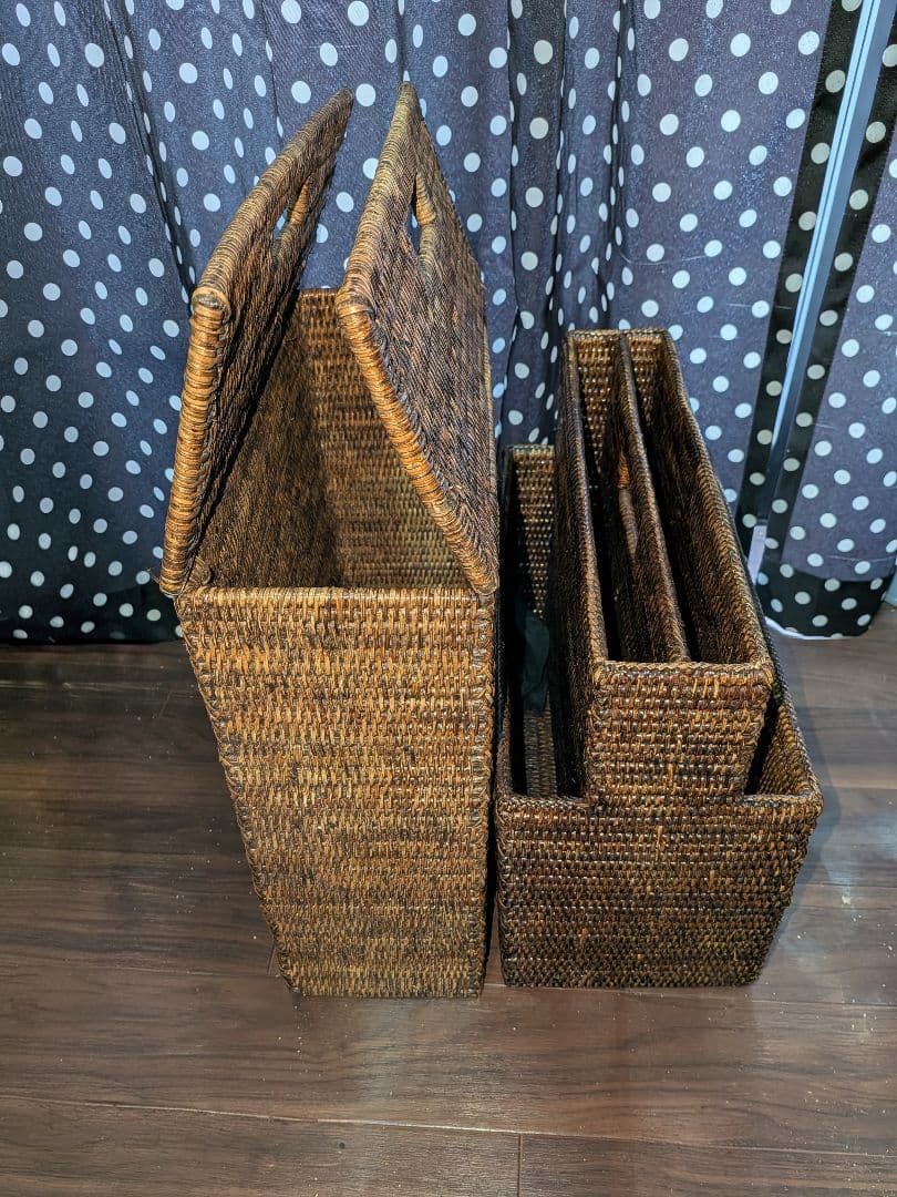 ラタン マガジンラック 2個セット 雑誌収納 バスケット マガジンラック ラタンバスケット 籐かご スリッパラック おしゃれ