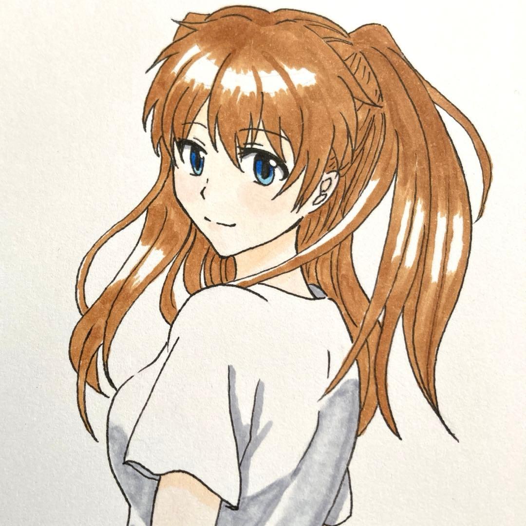 手描きイラスト エヴァンゲリオン アスカ ファンアートアナログ ポスト