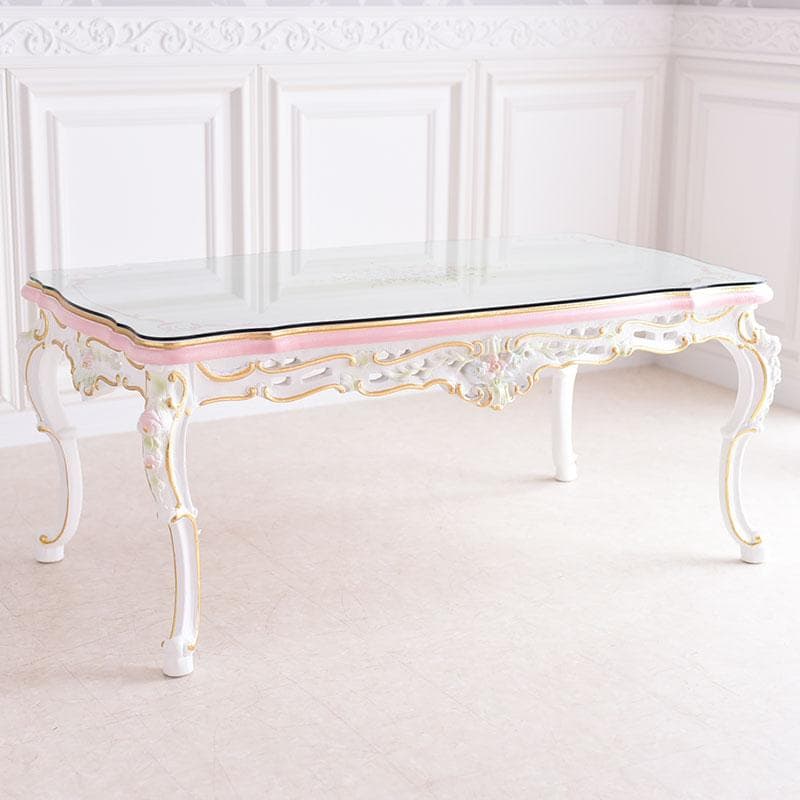 ロココ調 ガラス天板付きテーブル 120 送料無料！【5649】ロココ調センターテーブル ※カラー2色ピンク