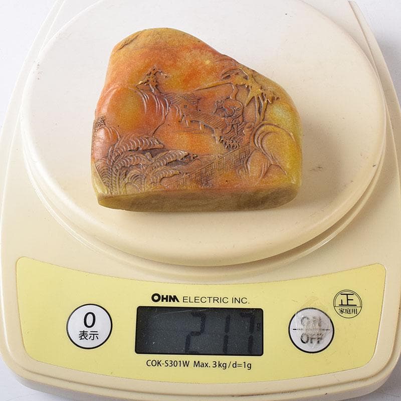 中国 篆刻 玉石田黄石彫刻 山水人物文刻 印材 置物 V 7836 - メルカリ