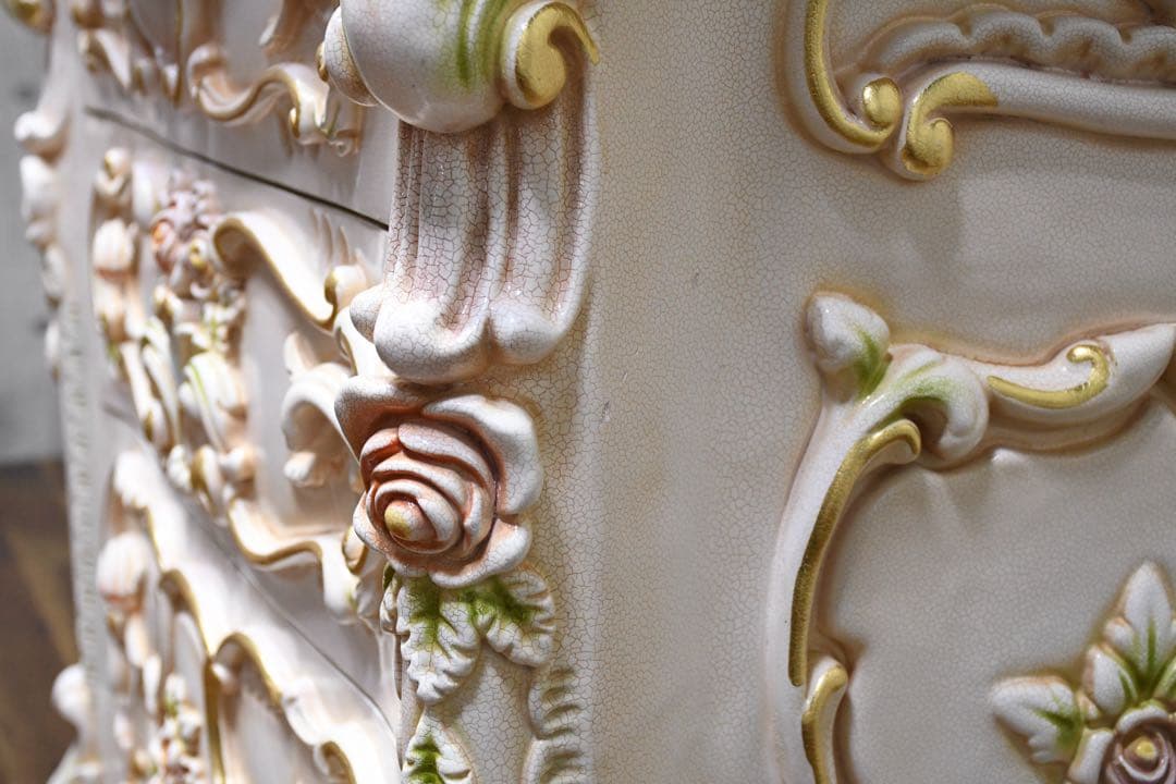 FAC60 ロココ調 猫脚 レリーフ トールペイント クラック加工サイド