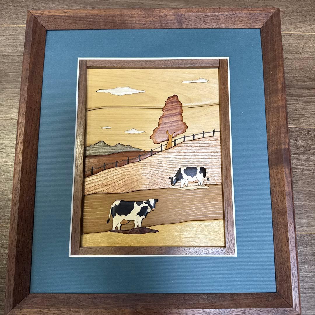MUKU工房　工房ペッカー　寄木額絵　牧場 旭川クラフト Pecker 工房ペッカー YO 寄せ木絵 牧場 国産クラフト