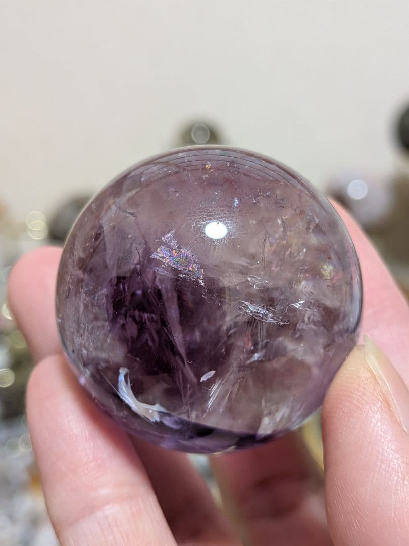 アメジスト☆スフィア☆ナミビア産☆希少☆高品質☆虹☆台座つき☆