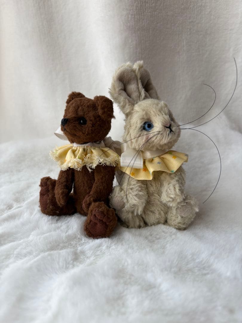 テディベア くま うさぎハンドメイド ミニチュア アンティーク風 2体セット クマ人形 ミニチュア ベア― オシャレ 可愛い プレゼント テディベア