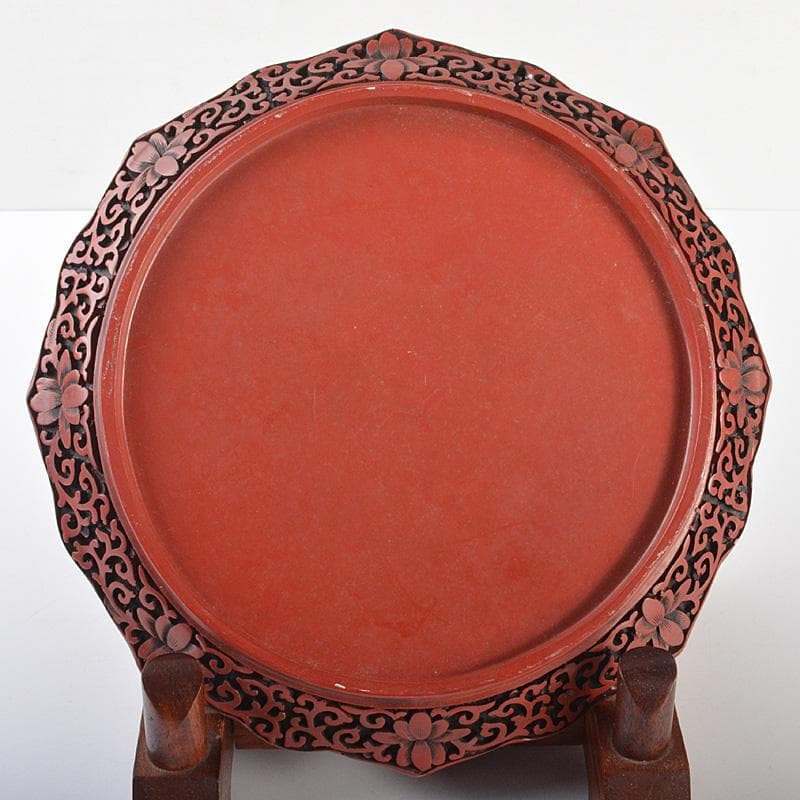 中国 剔紅 堆朱 楼閣山水人物文盤 輪花皿 M R6804 - メルカリ