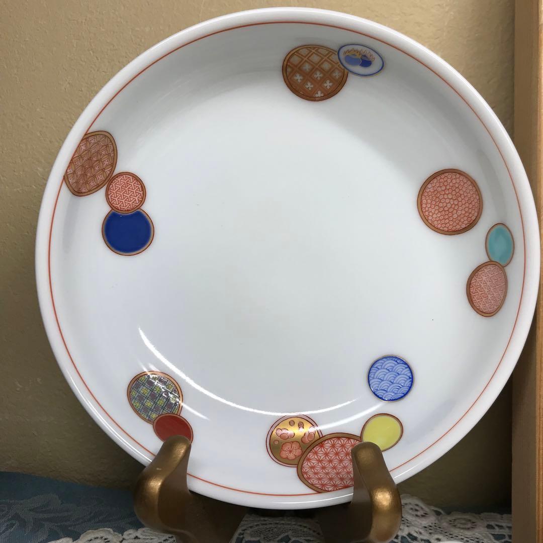 深川製磁 赤絵丸紋 銘々皿 5枚1セット(木箱入り) ＆ 丸鉢 1客