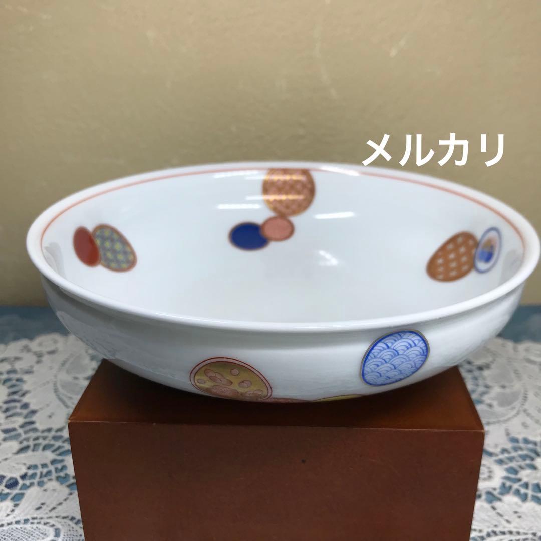 深川製磁 赤絵丸紋 銘々皿 5枚1セット(木箱入り) ＆ 丸鉢 1客