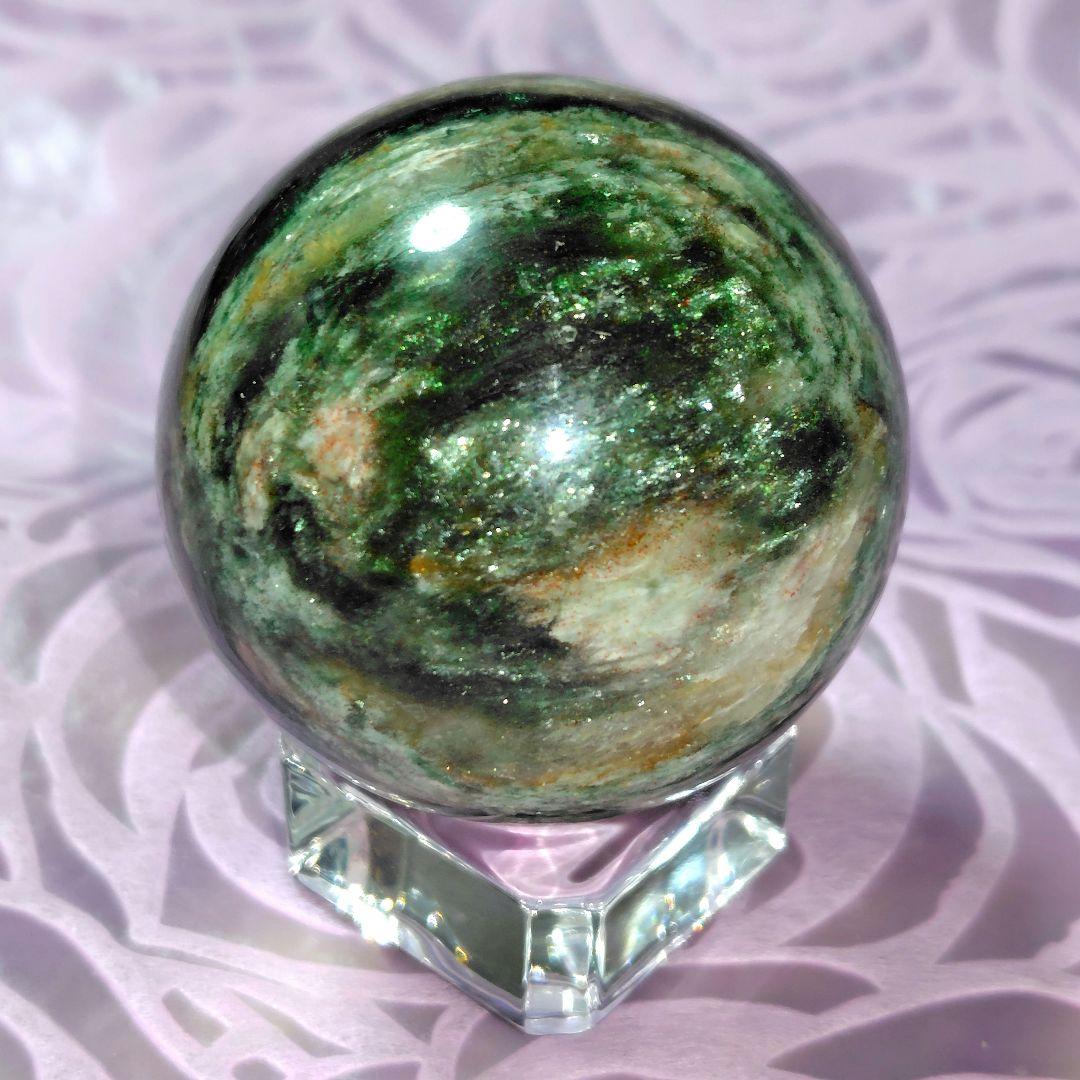 激レア 天然石✨桜瑪瑙 グリーンマイカ共生✨キラキラ スフィア - メルカリ