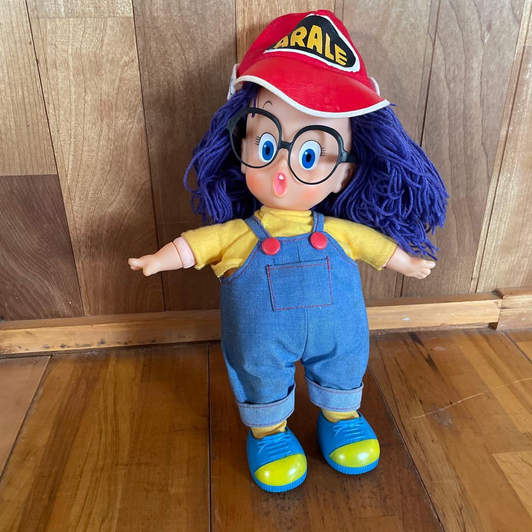 Dr.スランプアラレちゃん人形フィギュア紫髪 オーバーオールメガネ着脱