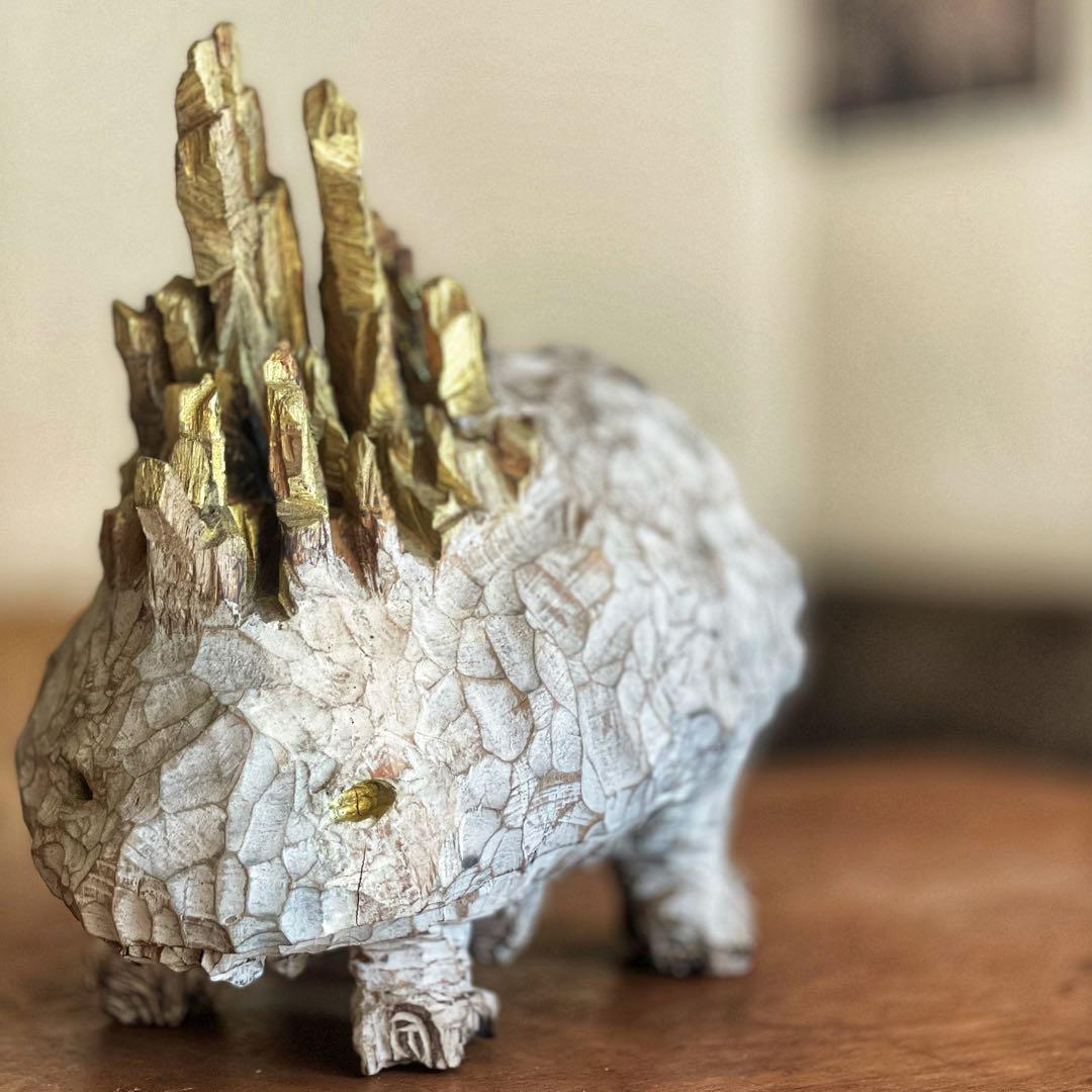 【月末限定セール】大きな幻想生物の彫刻 秋のバーゲンセール】福禄寿喜 26.5cm（鹿・鶴・松・蝙蝠） 参次元彫刻