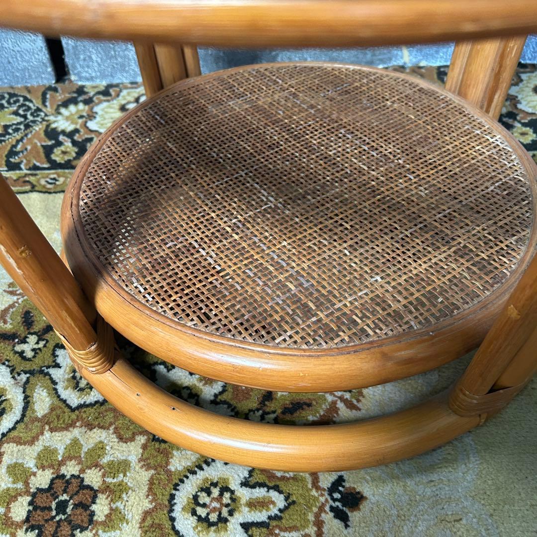 籐家具꧂回転式ラタン高座椅子&ガラステーブルセット アーム チェア