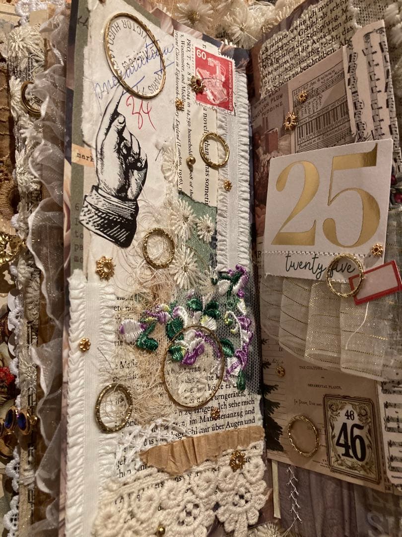 ホワイトクリスマスのジャンクジャーナル 雑記帳 Xmas コラージュ レース