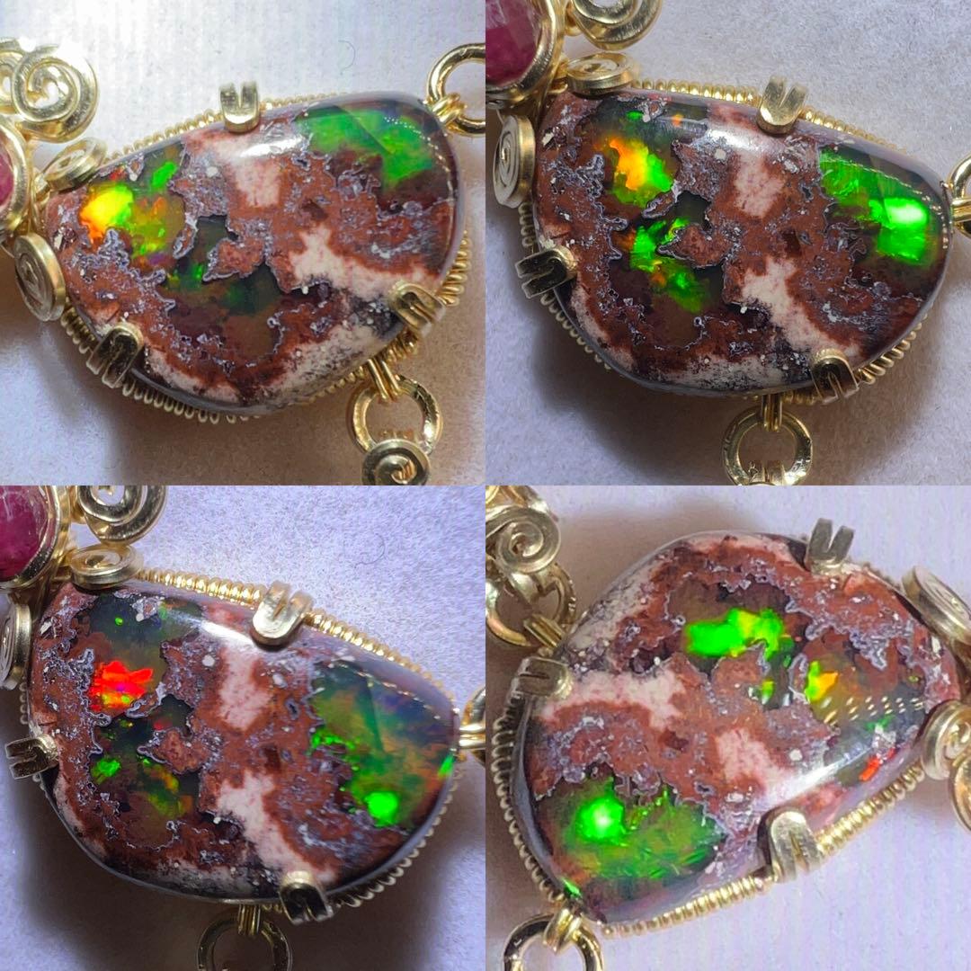 天然石 カンテラオパール＆スフェーン スライドチェーンブレスレット