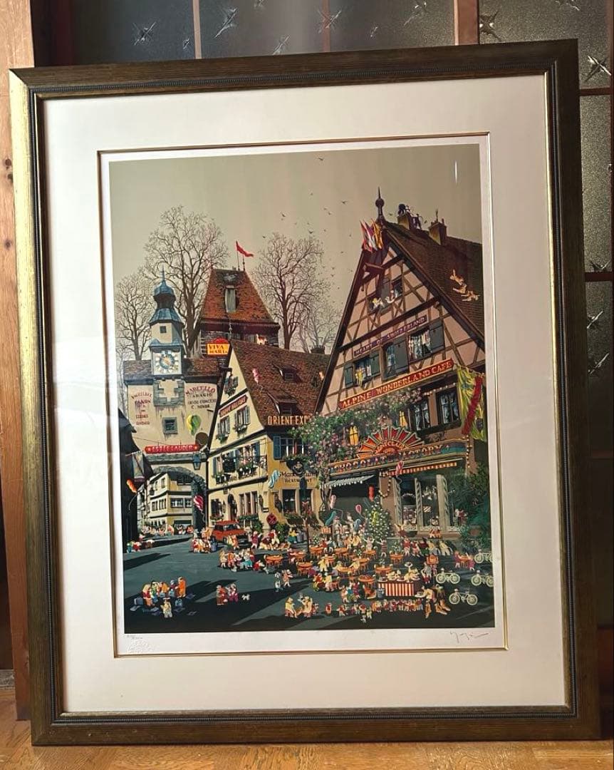 ヒロヤマガタ　スイスのチョコレート屋さん　シルクスクリーン　サイン入　絵画　額縁 ヒロヤマガタ 「スイスのチョコレート屋さん」 レプリカ - メルカリ