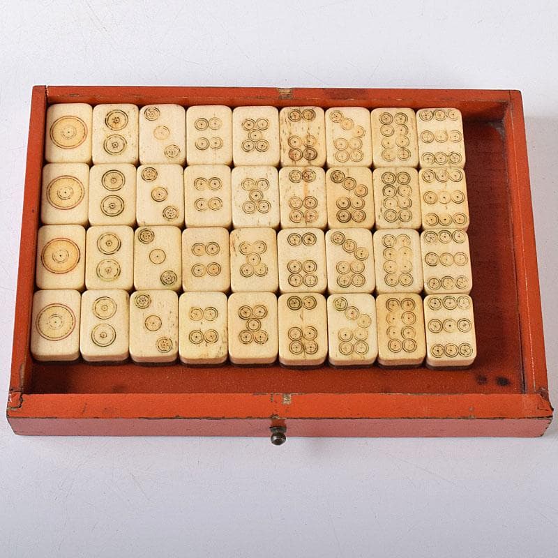 中国 竹嵌 骨牌 背竹牌 麻雀牌 花鳥文蒔絵朱塗箱付 D 8707 - メルカリ