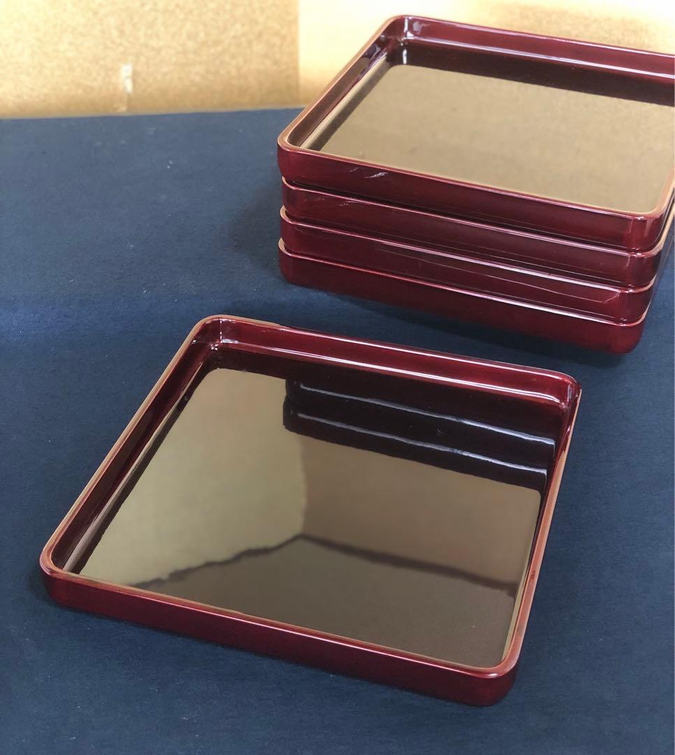 《レ》春慶塗 会席膳5客 四方膳 銘々膳 木製漆器 木箱　260203く4