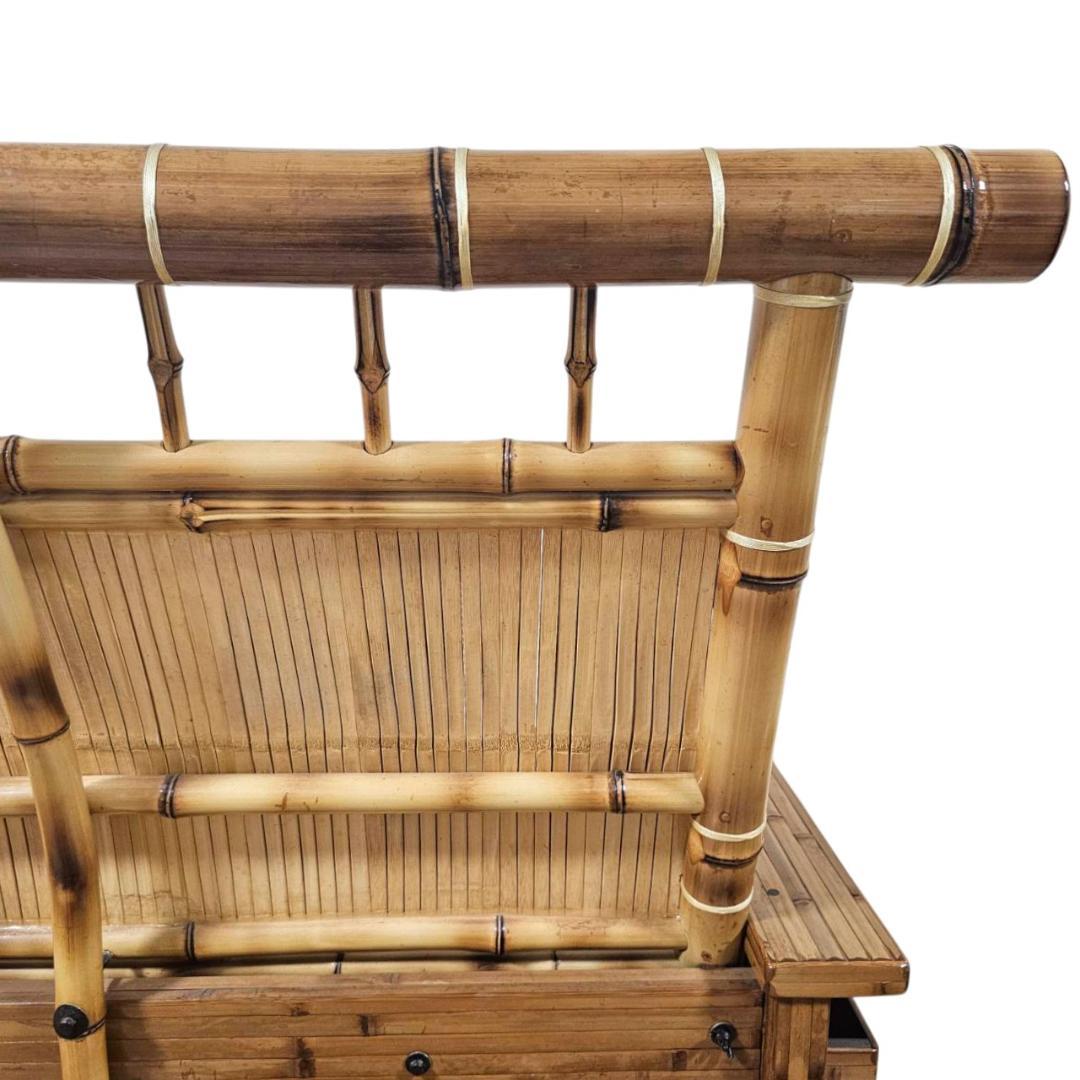 梅里竹芸 3人掛け 健康 長椅子 真竹 片肘テーブル キャスター付き バンブー