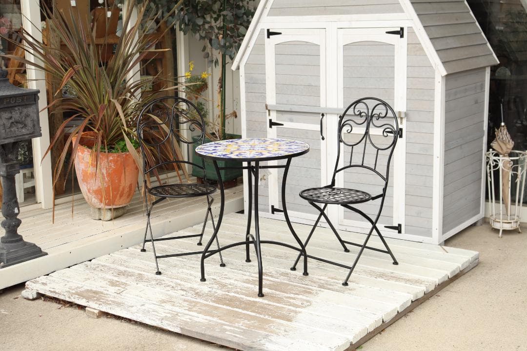 ガーデンテーブルセット アイアン イタリアンイエロー 3点セット ガーデンテーブルセット アイアン レモン/檸檬 3点セット : インテリア