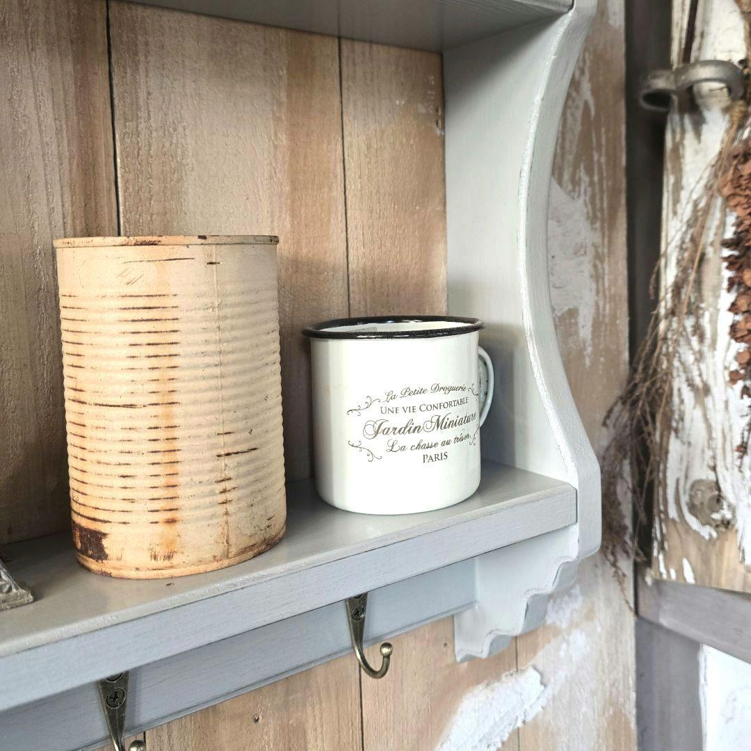 フレンチアンティークシャビー壁掛けシェルフ ワイド450グレー モール