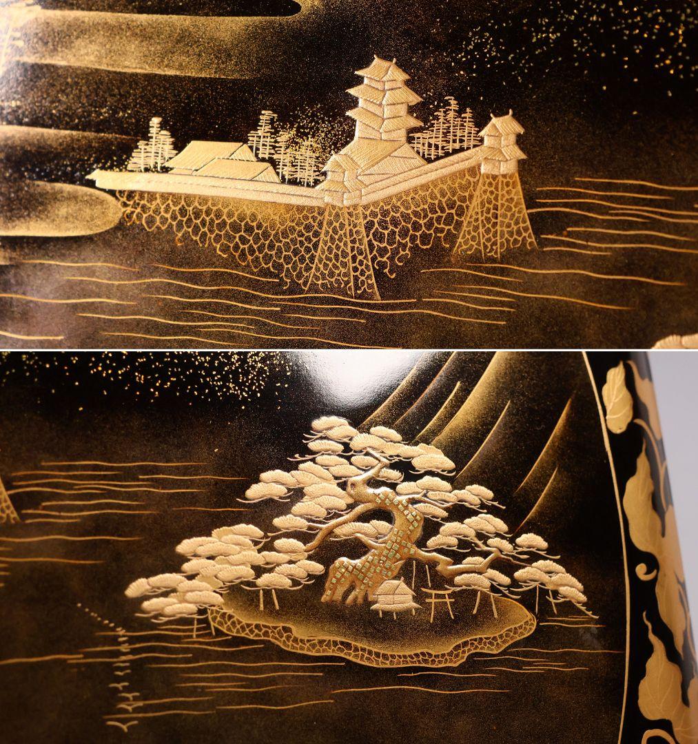 MA698】加賀蒔絵 饅羹重 楼閣山水楽器唐草 金蒔絵 木製 饅頭箱 菓子器